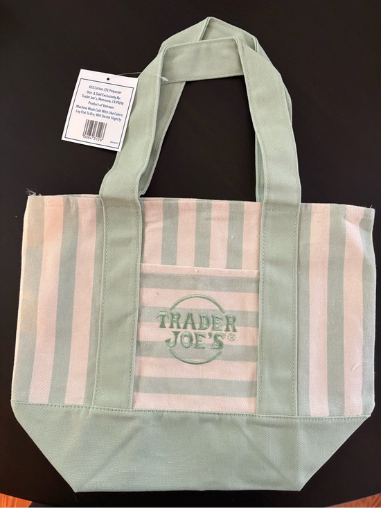 Trader Joe'S Handbags - Trader Joe's Mint Green Stripe Canvas Mini Tote NWT Limited Edition